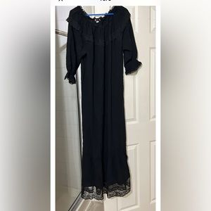 Long Flare Black Women Dress Short  Sleeves